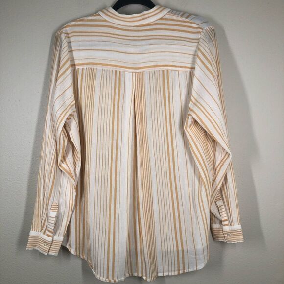 Sundance Crinkle Striped Long Sleeve Button Up Shirt Gauzy Yellow Cream Top XL - Picture 4 of 5